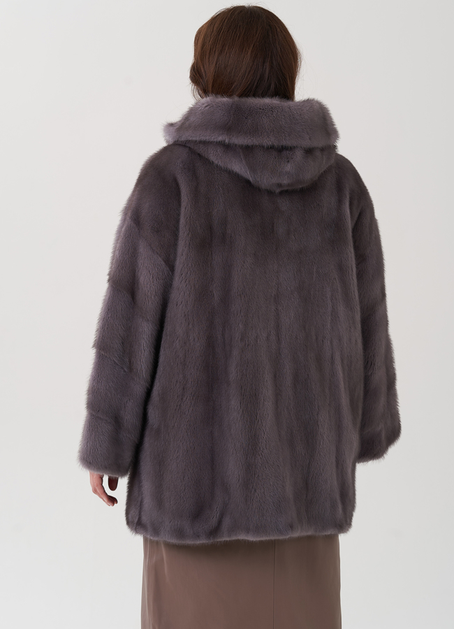 Шуба из норки с капюшоном  модель № 81193 универмаг малина