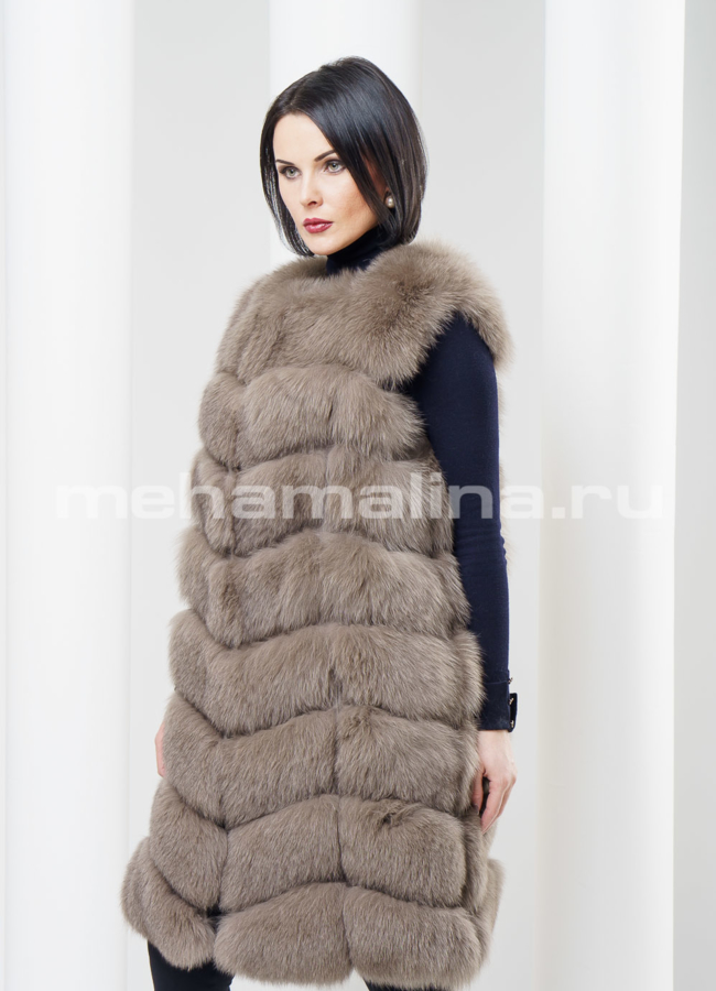 Удлиненный жилет из песца модель № M-80 в кредит