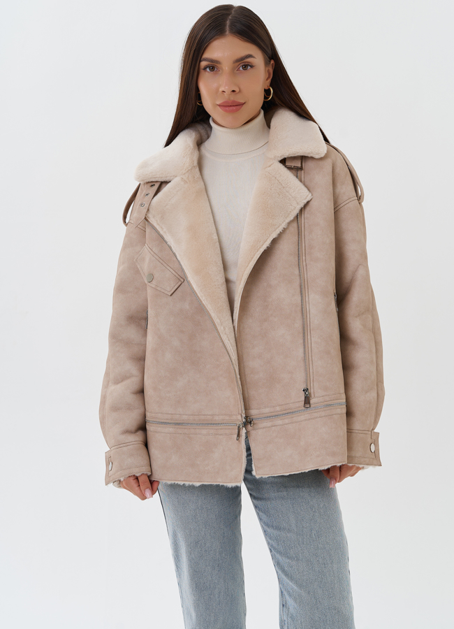 Женская дубленка из эко кожи с английским воротником модель № 27752 универмаг малина