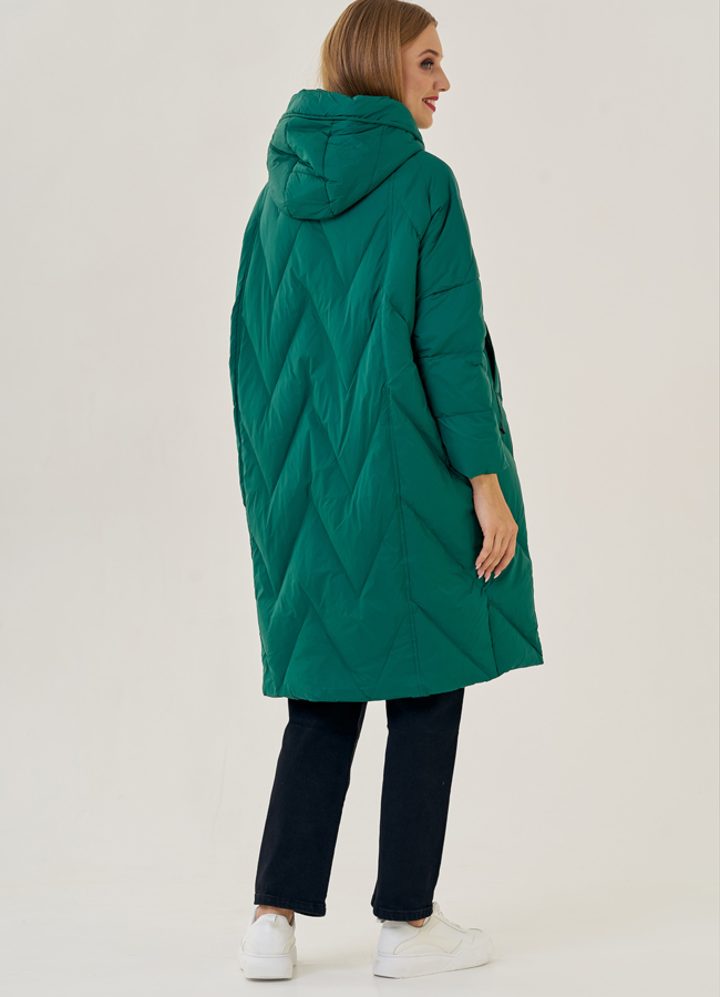 фото Женский пуховик оверсайз в зеленом цвете модель № 23228