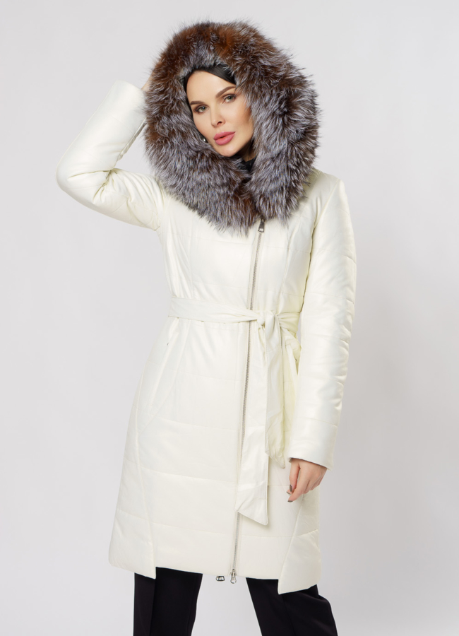 Пуховик из эко кожи на молнии с капюшоном модель № 6127 универмаг малина