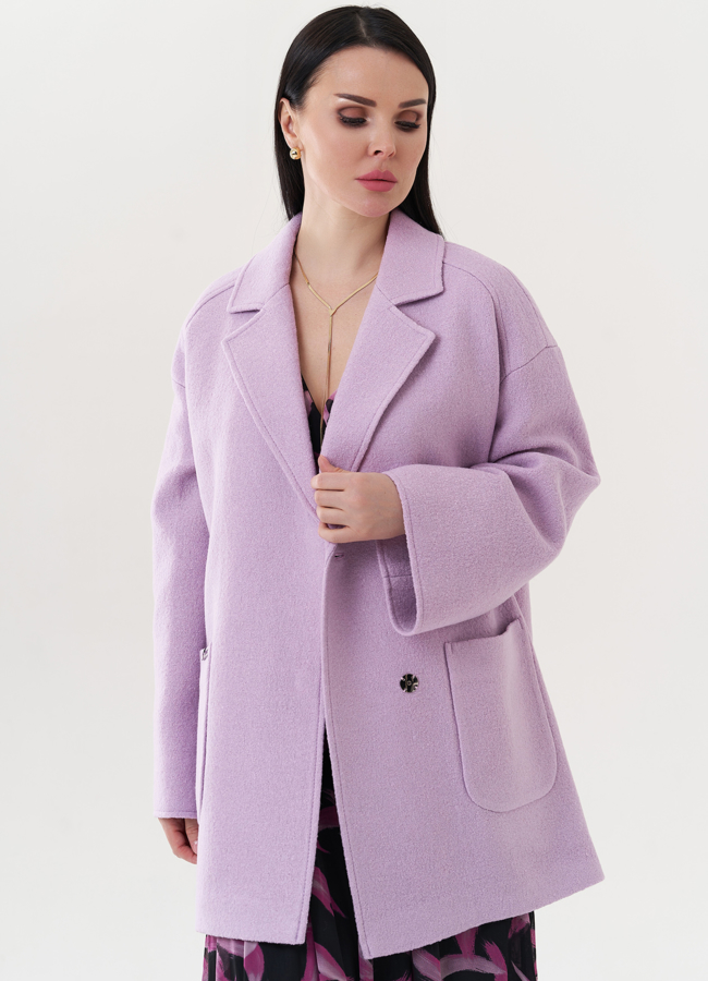 Пальто фиолетового цвета под пояс модель № 26718 в рассрочку