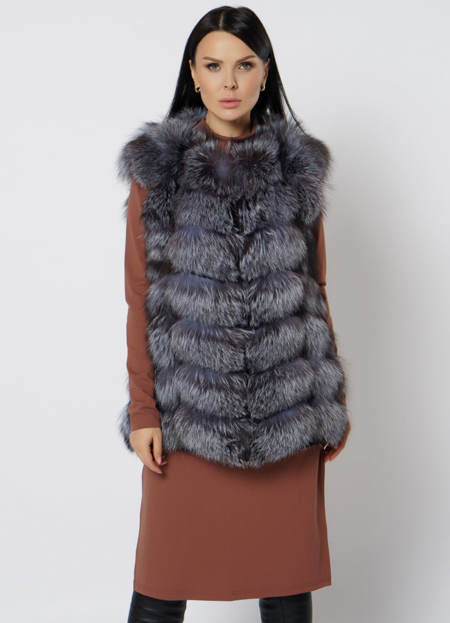 Удлиненный жилет из чернобурки модель № 21721 универмаг малина