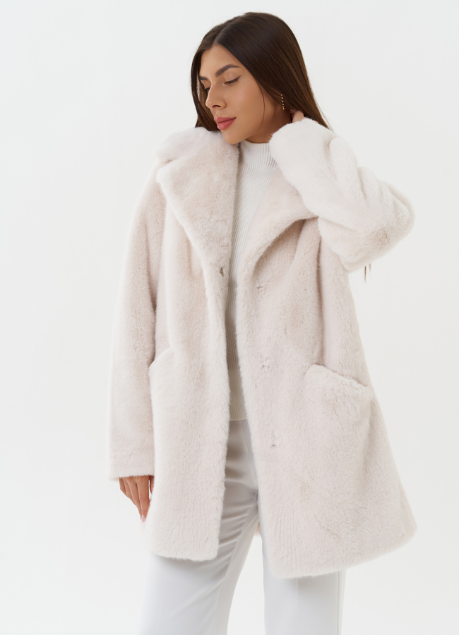 Полупальто из эко меха с поясом модель № 27787 универмаг малина