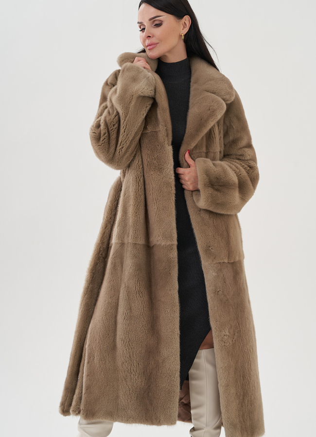 Длинная шуба из норки в цвете пастель модель № 24835 универмаг малина