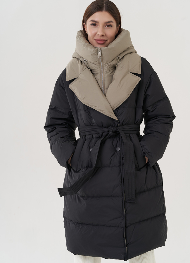 Женский пуховик модель № 25439 меха малина