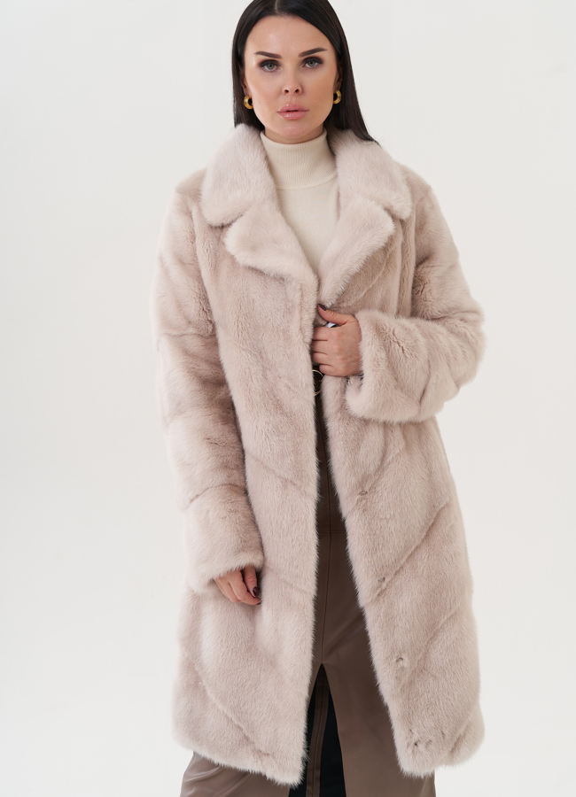 Шуба из норки с английским воротником  модель № 26019 меха малина