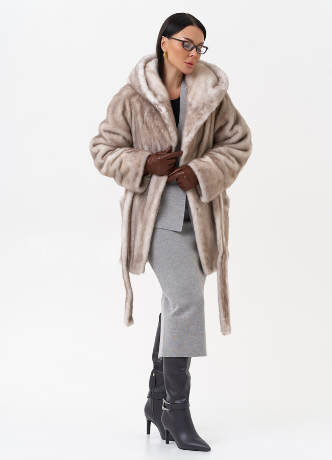 Норковая шуба с капюшоном  модель № 29521 в рассрочку