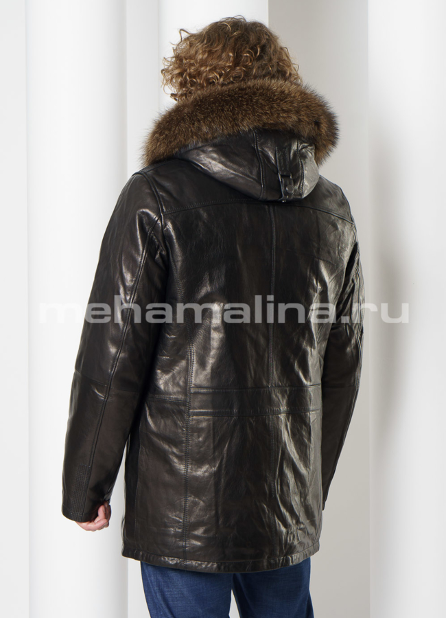 Дубленка из натуральной кожи на волке модель № DM-133 в кредит