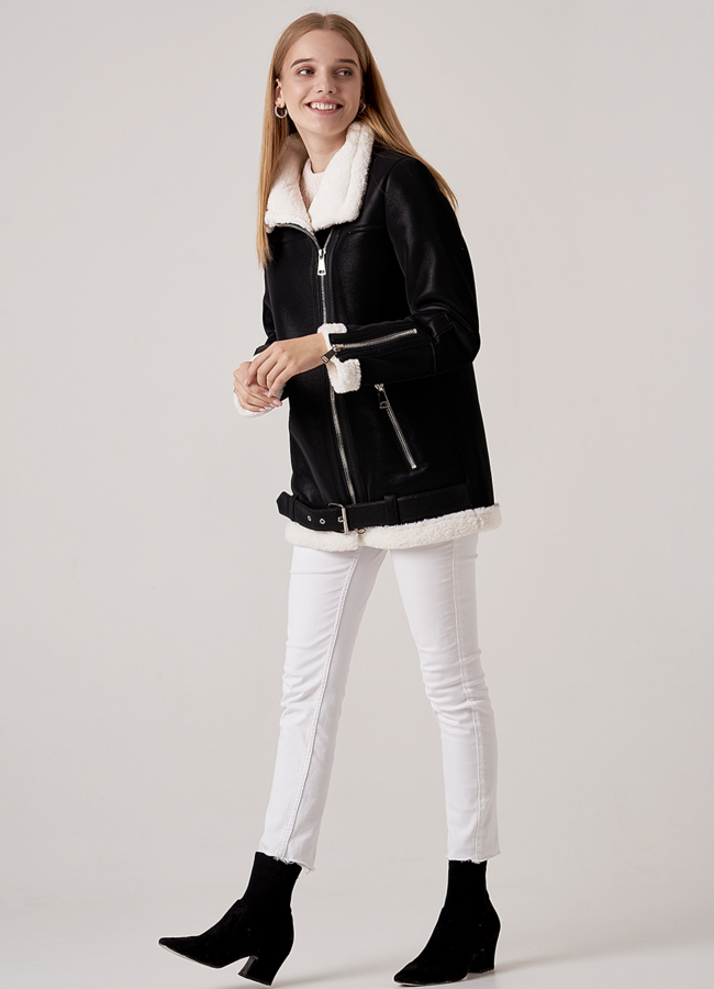 Дубленка из эко кожи черного цвета модель № 18807-2 универмаг малина