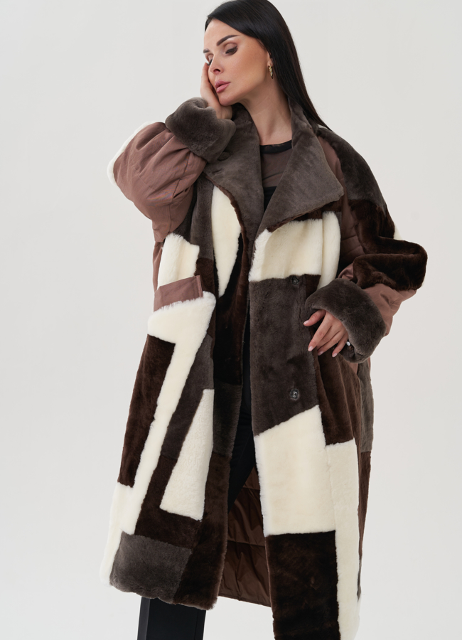 Пальто утепленное с овчиной модель № 25486 универмаг малина