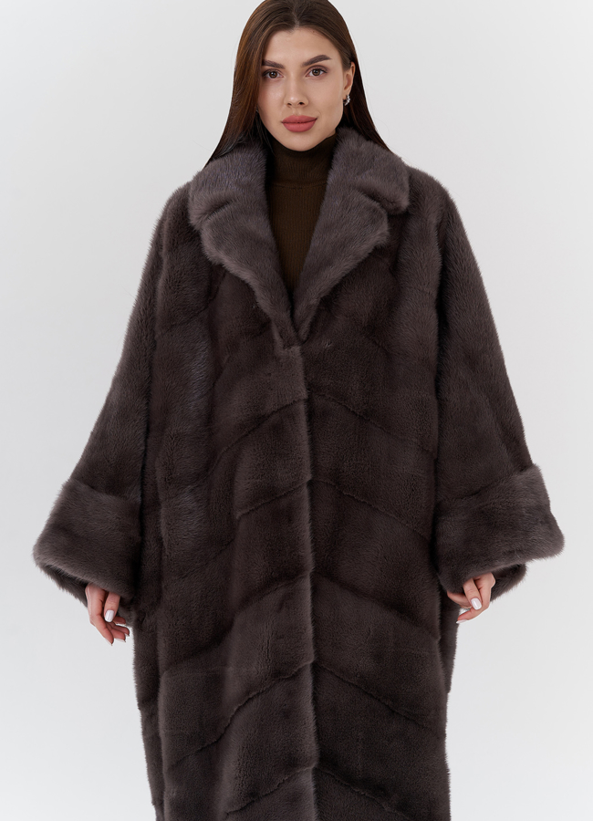 Норковая шуба с английским воротником  модель № 23816 меха малина