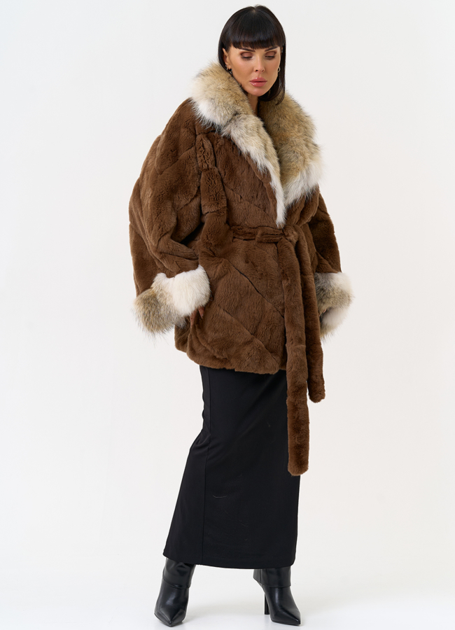 Шуба из кролика с отделкой из меха койота модель № 31680 универмаг малина Шуба из кролика с отделкой из меха койота модель № 31680 универмаг малина