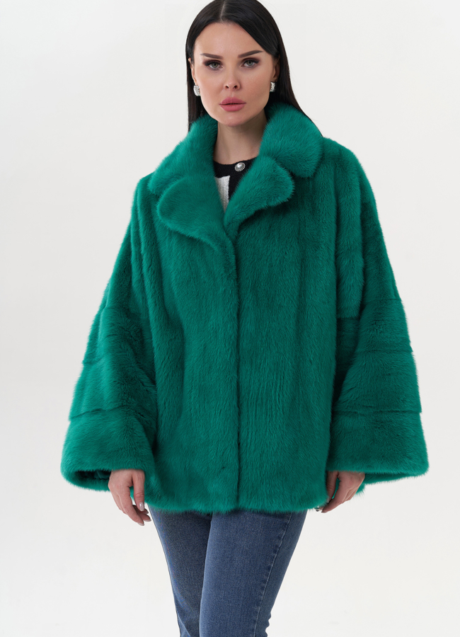 Шуба из норки зеленого цвета модель № 24813 универмаг малина