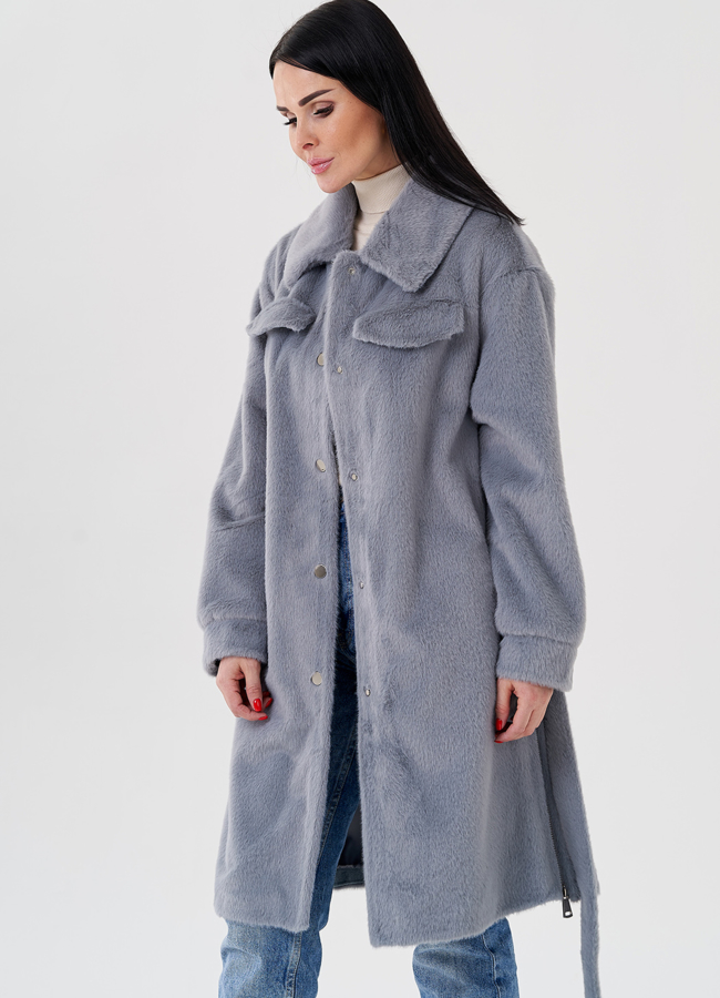 Женское пальто-рубашка серого цвета  модель № 24116 в рассрочку