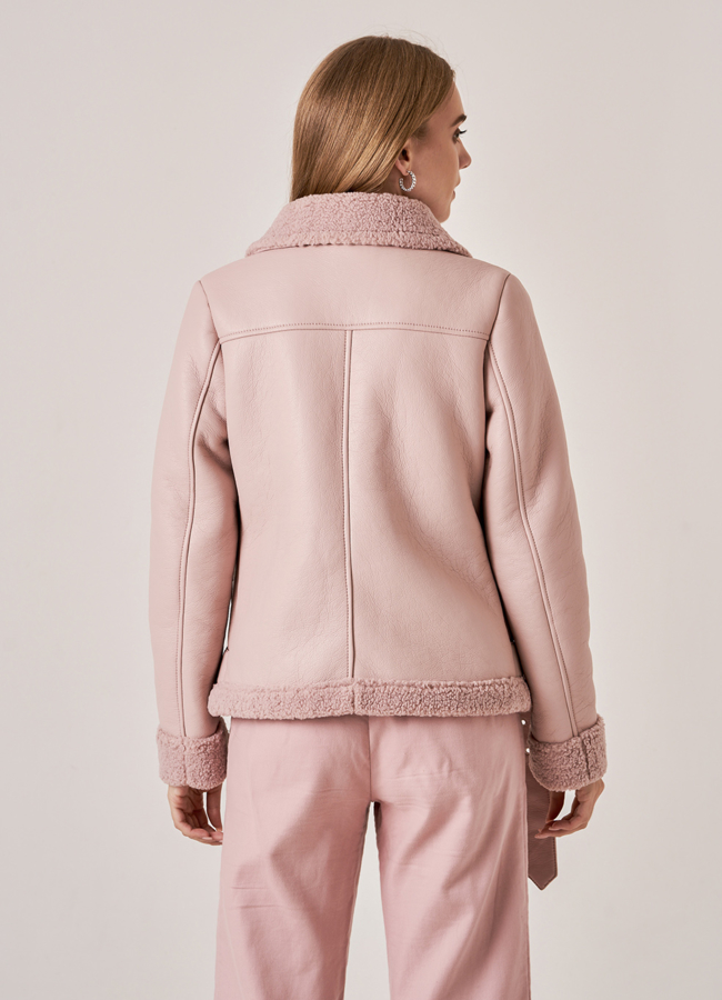 фото Дубленка пилот розового цвета модель № 18811-5
