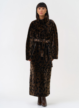 Женская натуральная дубленка с леопардовым принтом