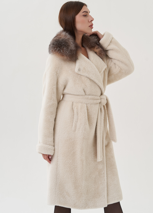 Пальто утепленное бежевого цвета модель № 25462 универмаг малина
