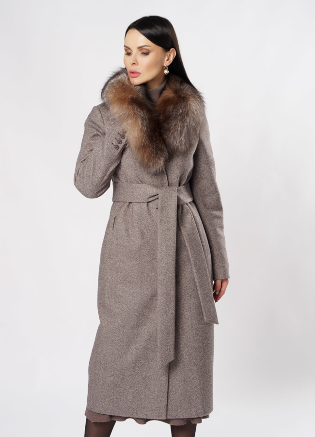 Удлиненное зимнее пальто с поясом модель № 051 универмаг малина