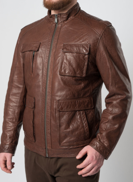 Мужская кожаная куртка коричневого цвета