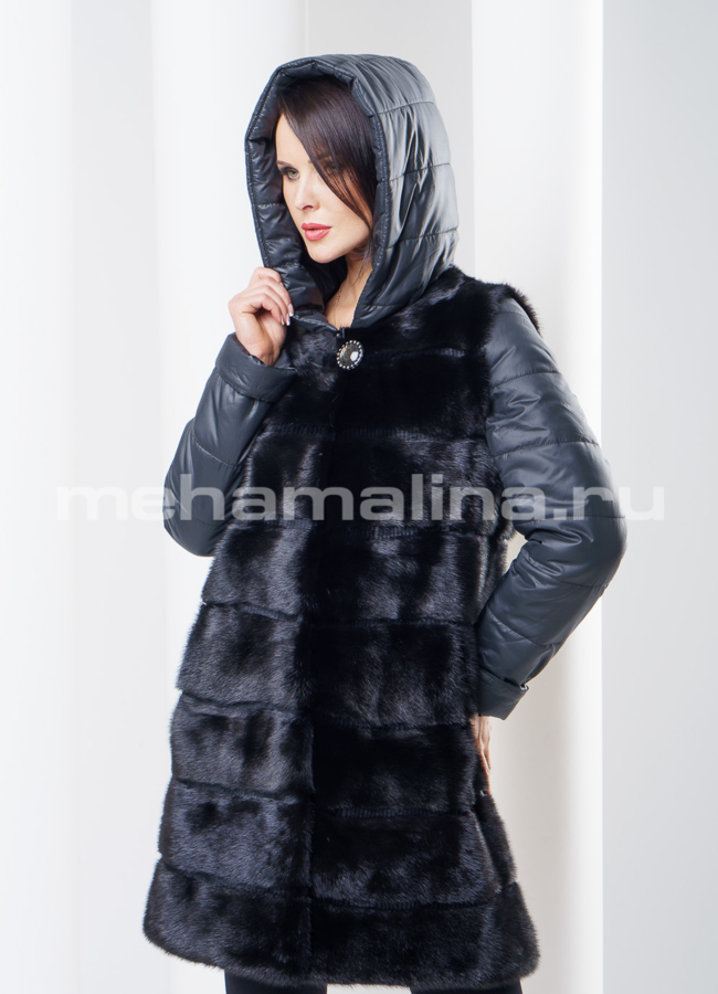 фото Норковый пуховик со съемными рукавами модель № S-274