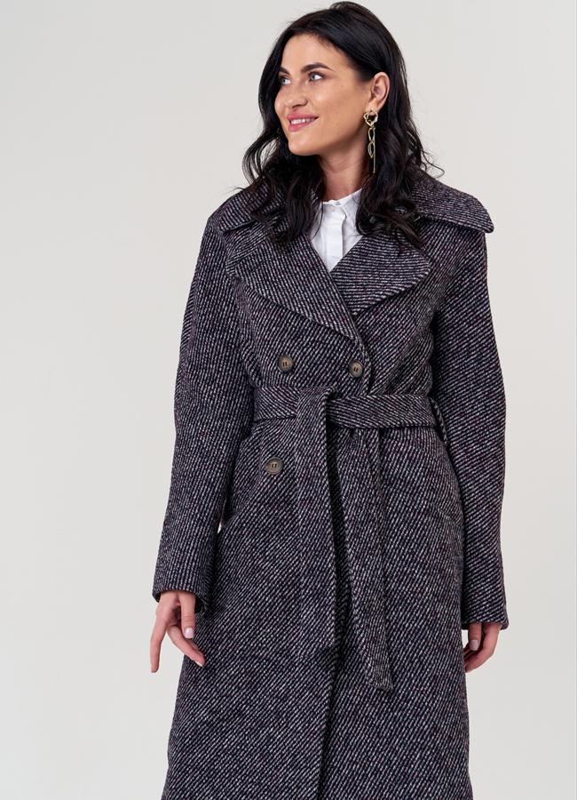 Женское двубортное пальто с поясом модель № 21342 в рассрочку
