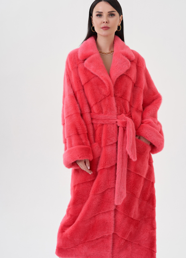 Норковая шуба с английским воротником  модель № 79697 меха малина