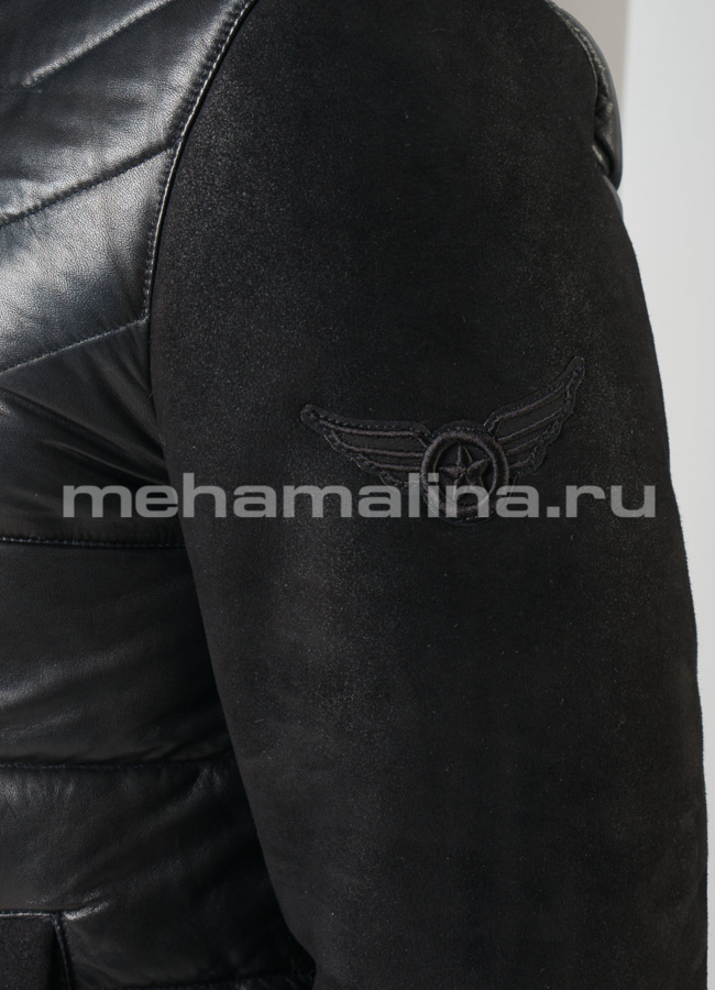 Куртка из натуральной кожи черного цвета модель № ПМ-109 в рассрочку