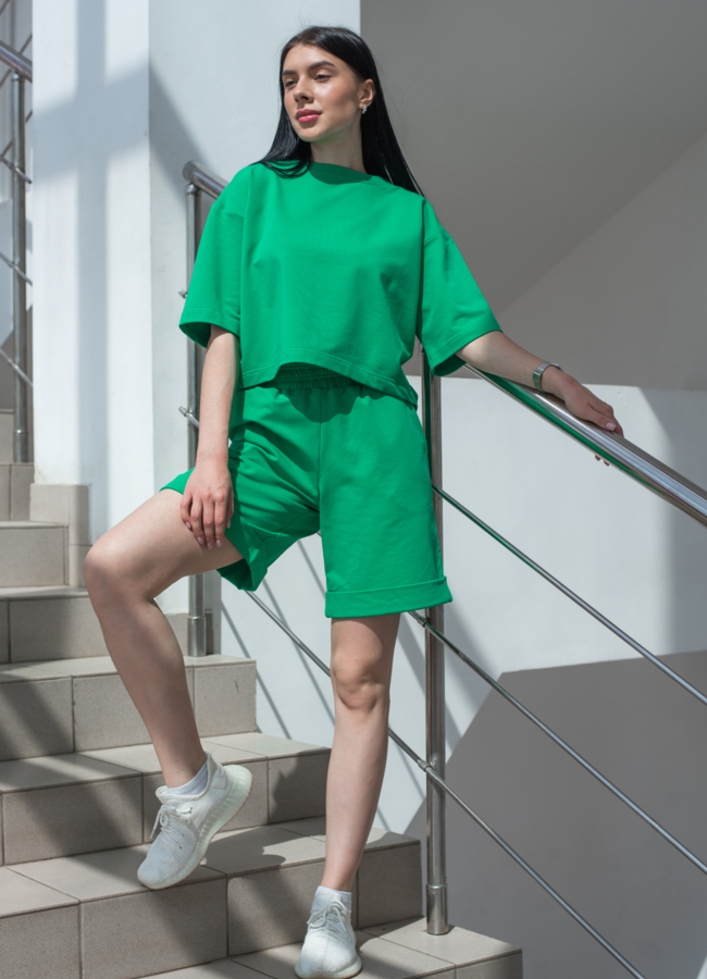 Шорты женские из хлопка зеленого цвета модель № 22921 универмаг малина