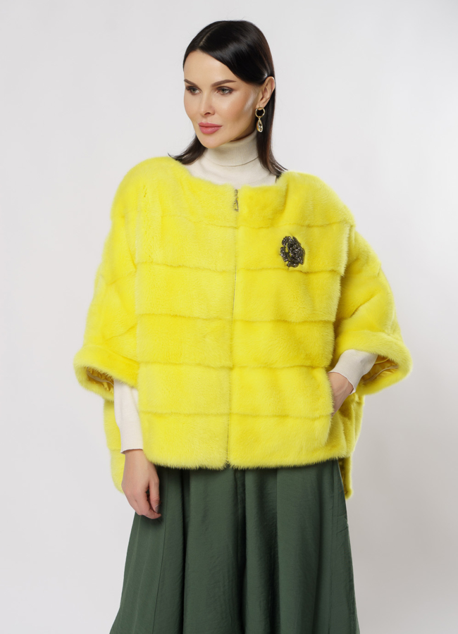 Куртка из норки желтого цвета на молнии модель № S-880 универмаг малина