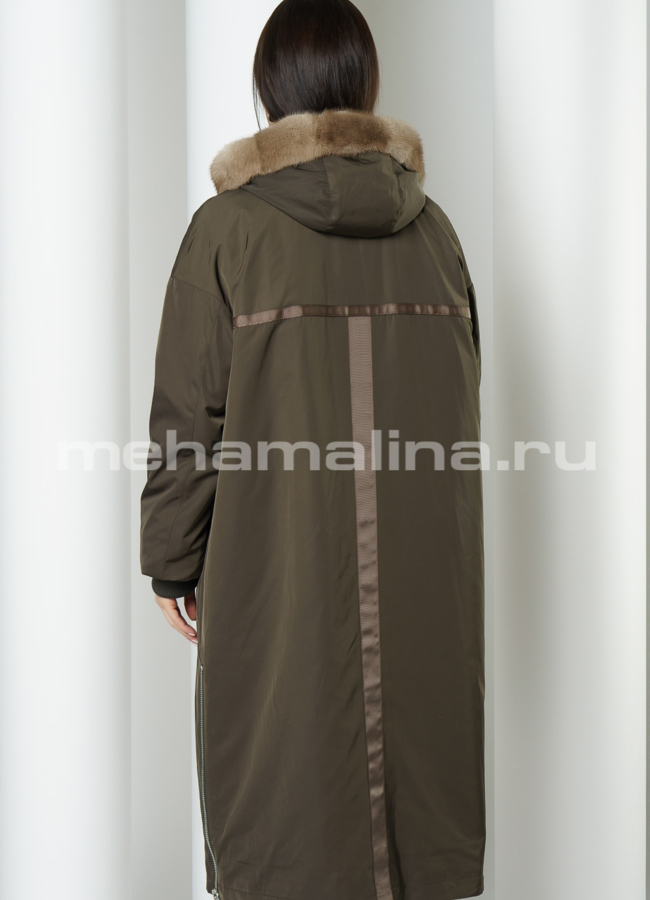 Парка прямая на молнии с капюшоном, отделка норка модель № 19263 в кредит