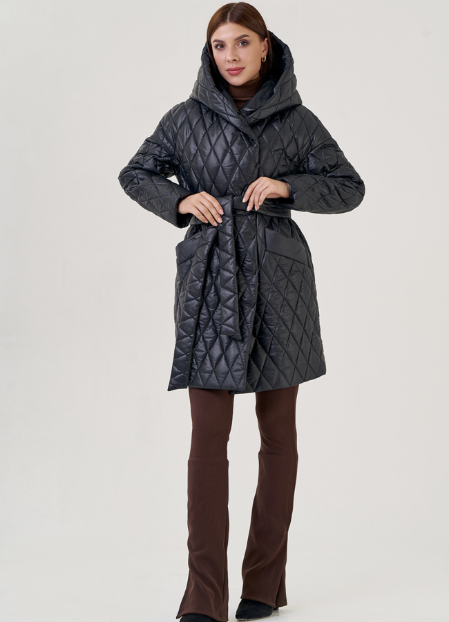 Женское утепленное полупальто с капюшоном  модель № 23274 меха малина