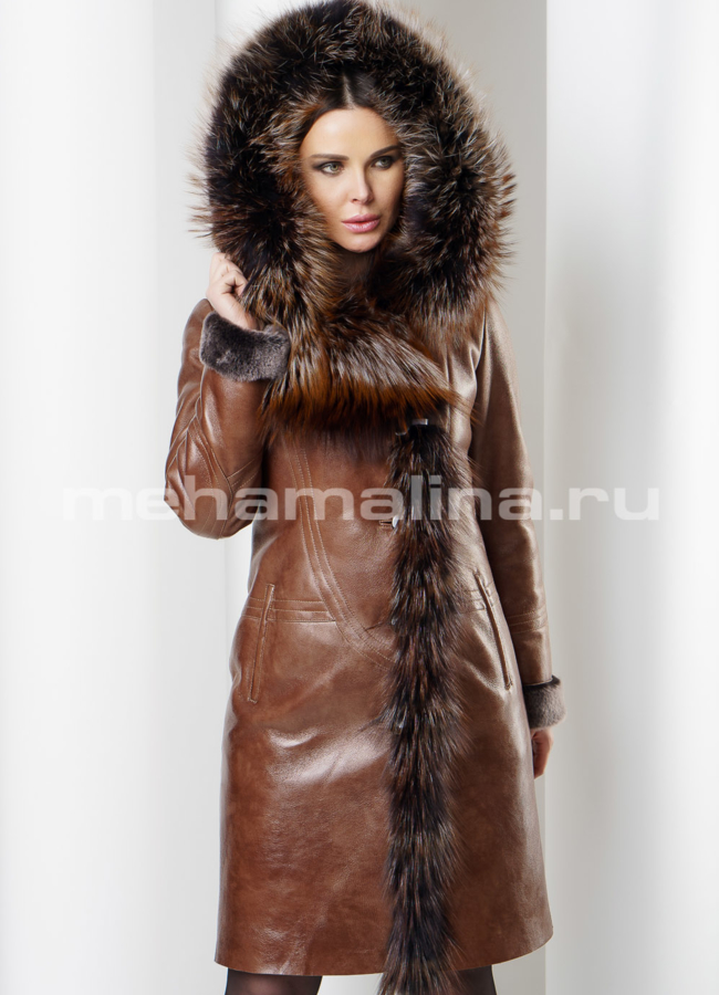 Женская дубленка модель № D-200 универмаг малина