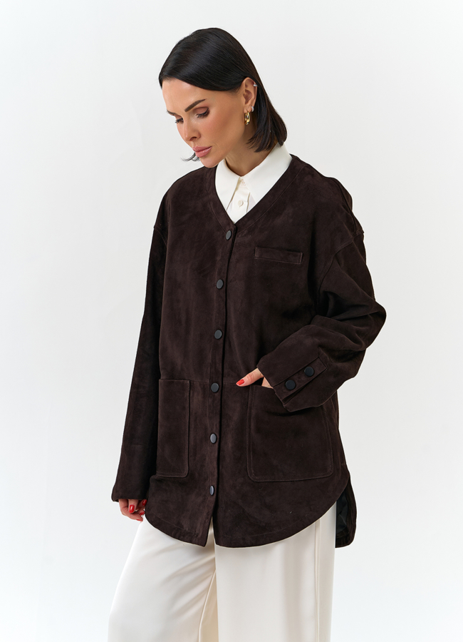 фото Удлиненная куртка из натуральной замши модель № 32534