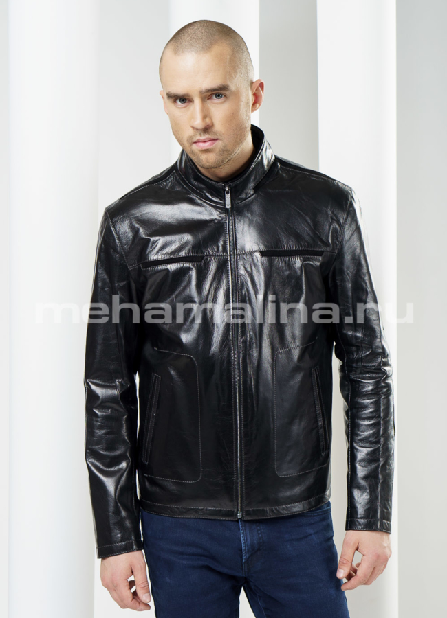 Кожаная куртка со вставками из замши модель № KP-86 меха малина