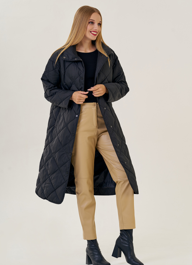 Пуховик женский со стойкой черного цвета  модель № 23199 универмаг малина