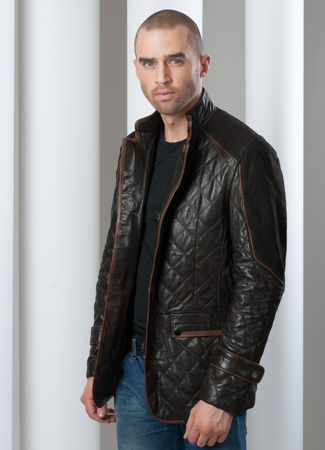Куртка кожаная на пуговицах London Brown модель № KP-32 в кредит