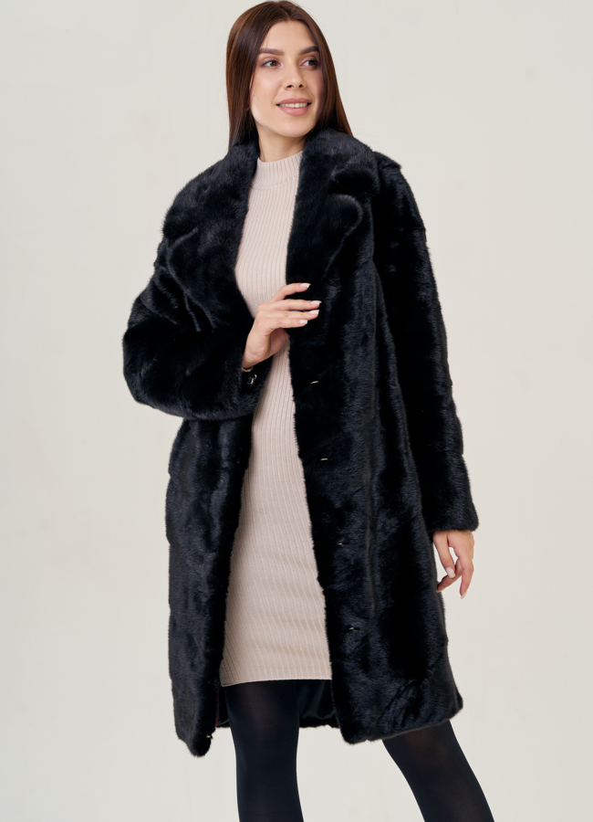 Норковая шуба с английским воротником в черном цвете модель № 23110 универмаг малина
