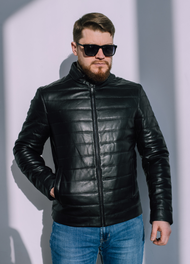 Куртка мужская из натуральной кожи  модель № 22033 меха малина