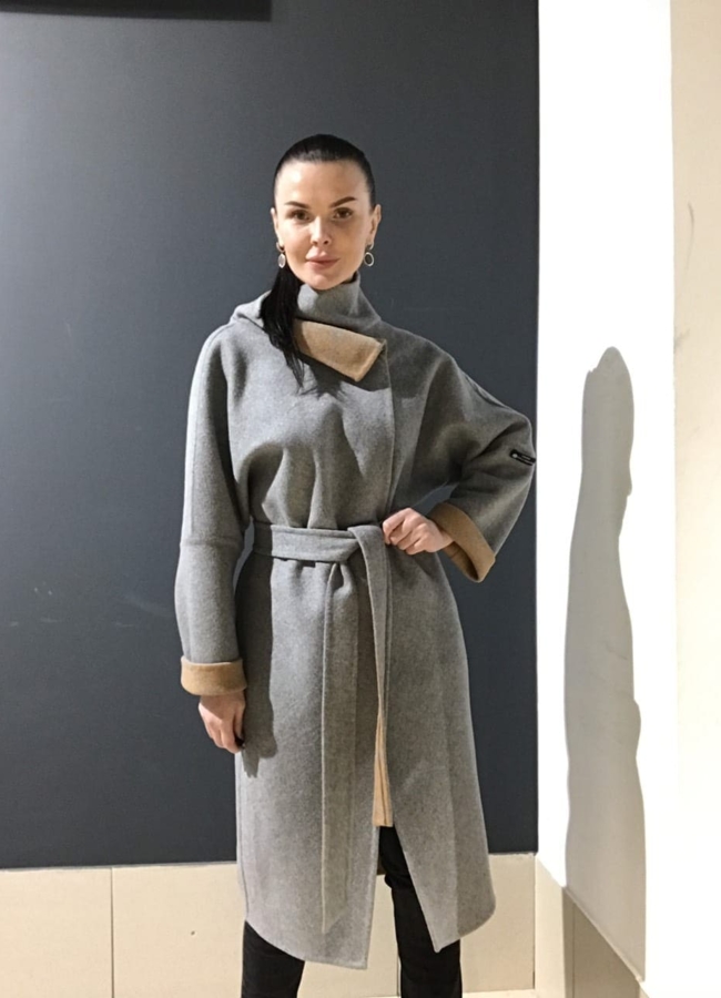 Двустороннее пальто модель № 729 меха малина