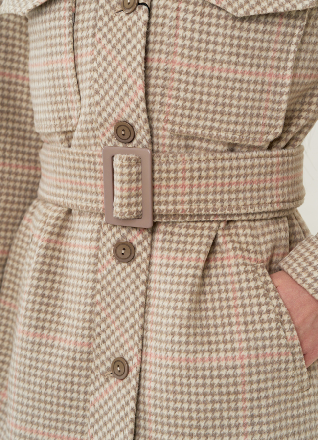 Женское пальто-рубашка с поясом модель № 22423 универмаг малина