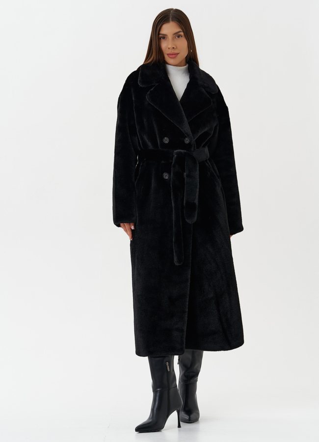 Двубортное пальто из эко меха модель № 27722 в кредит