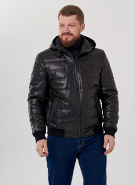 Куртка бомбер черного цвета с капюшоном 