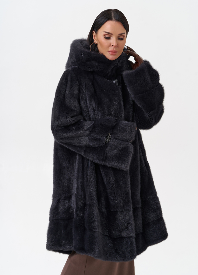 Норковая шуба с капюшоном  модель № 29096 меха малина