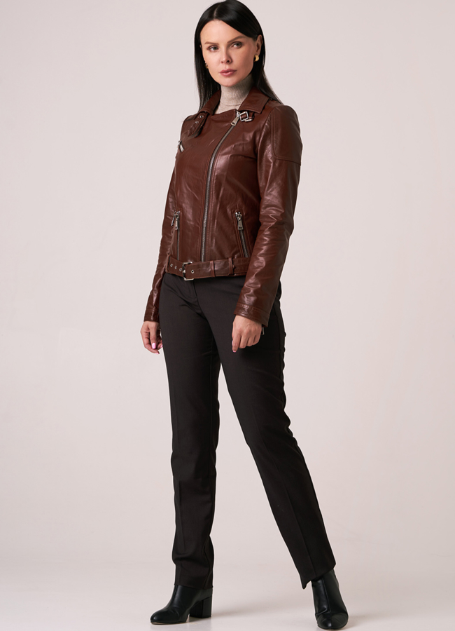 Куртка из кожи коричневого цвета модель № 10620 универмаг малина