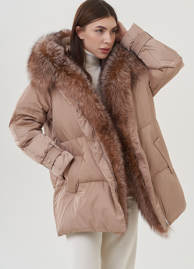 Женский зимний пуховик бежевого цвета модель № 25726 универмаг малина