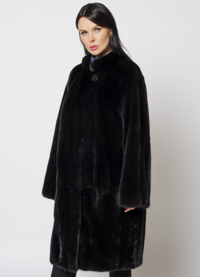 Шуба из скандинавской норки в цвете черный вельвет модель № S-708 универмаг малина