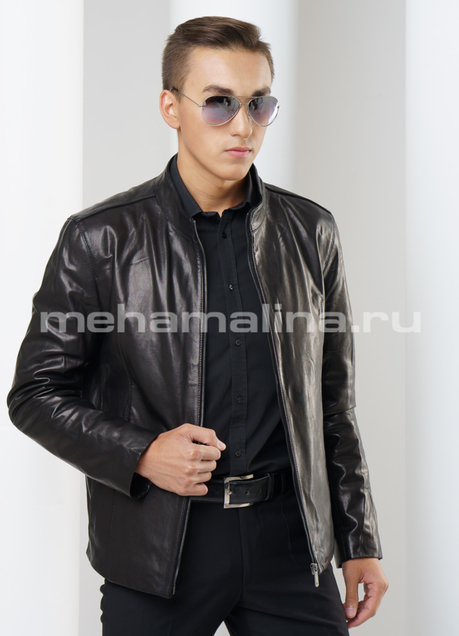 Кожаная куртка модель № KP-148 меха малина