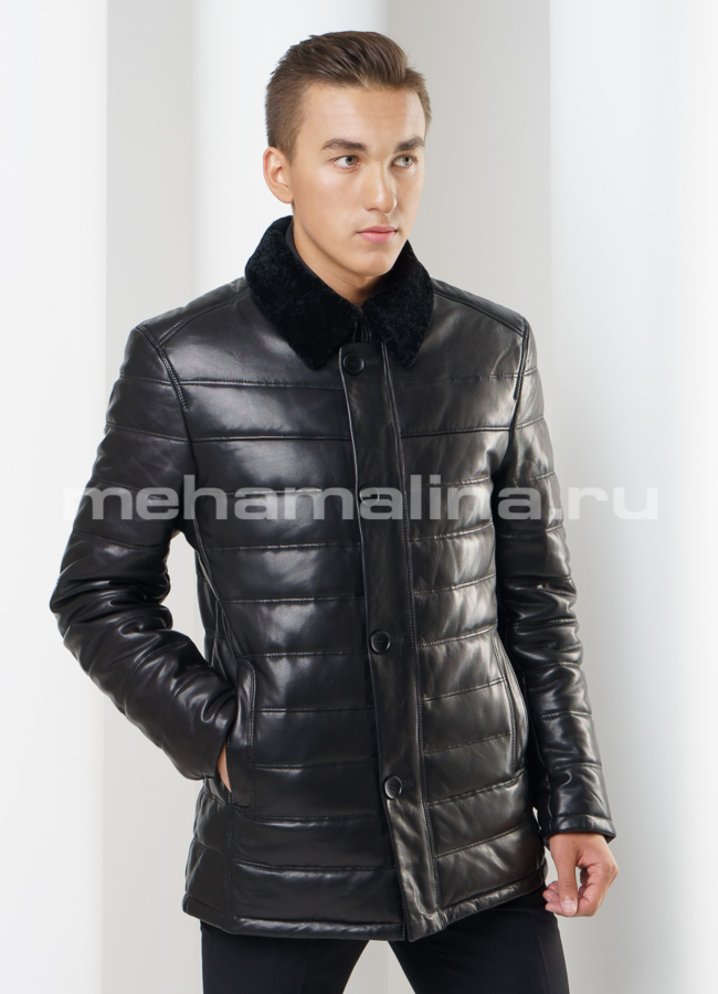 Пуховик мужской  модель № ПМ-66 меха малина