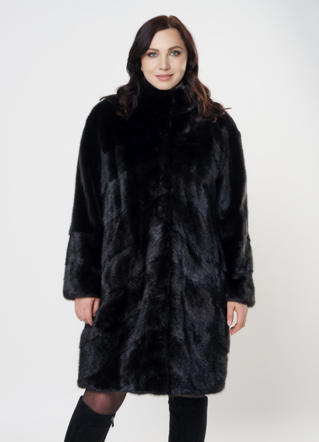 Шуба из норки черного цвета модель № S-1006 в рассрочку